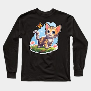 Kitten with Blue Eyes and Butterfly Perfect Summer Long Sleeve T-Shirt